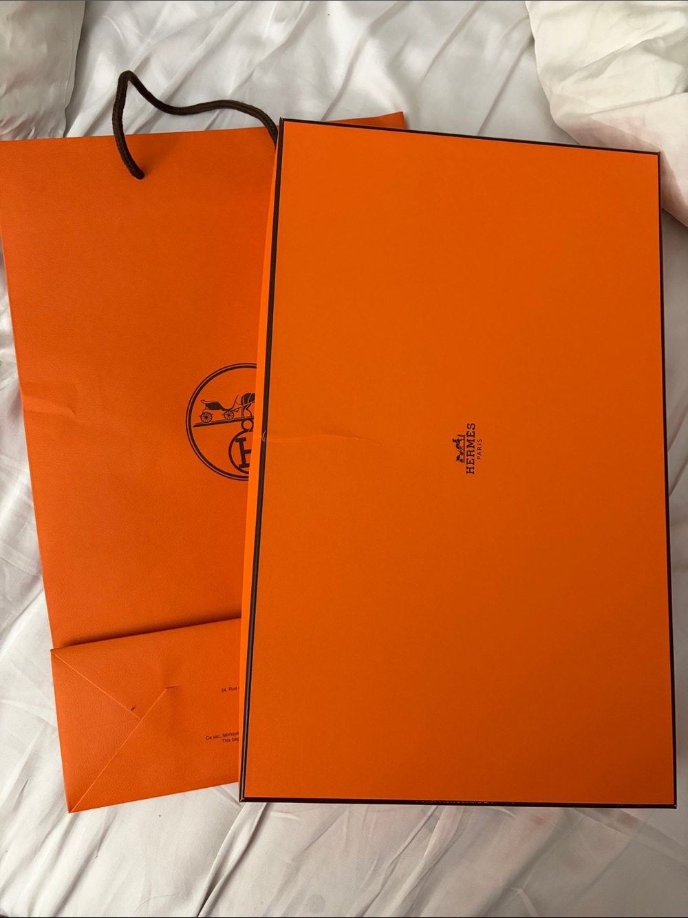 Empty Hermès Orange Gift Box and Bag